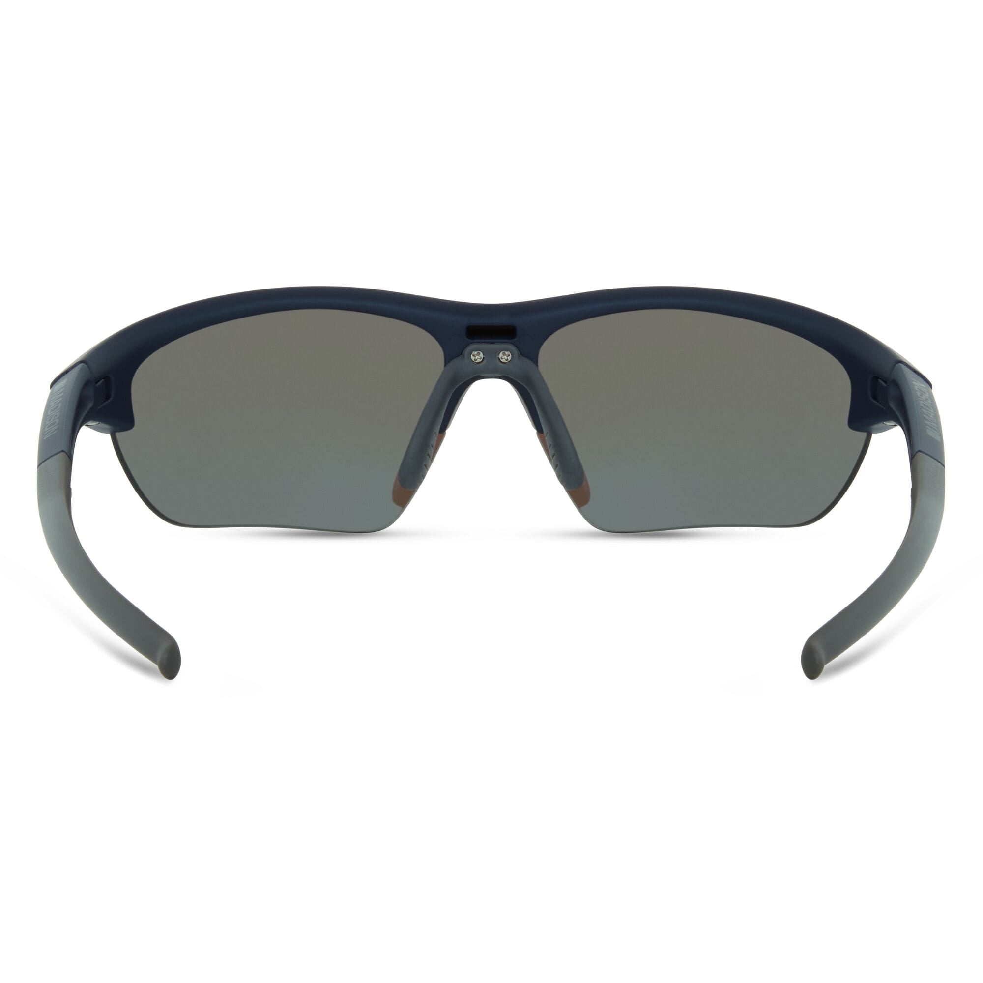 Madison Eyewear Mission Ink Navy sunglasses with blue mirror polycarbonate lenses and stylish frame.