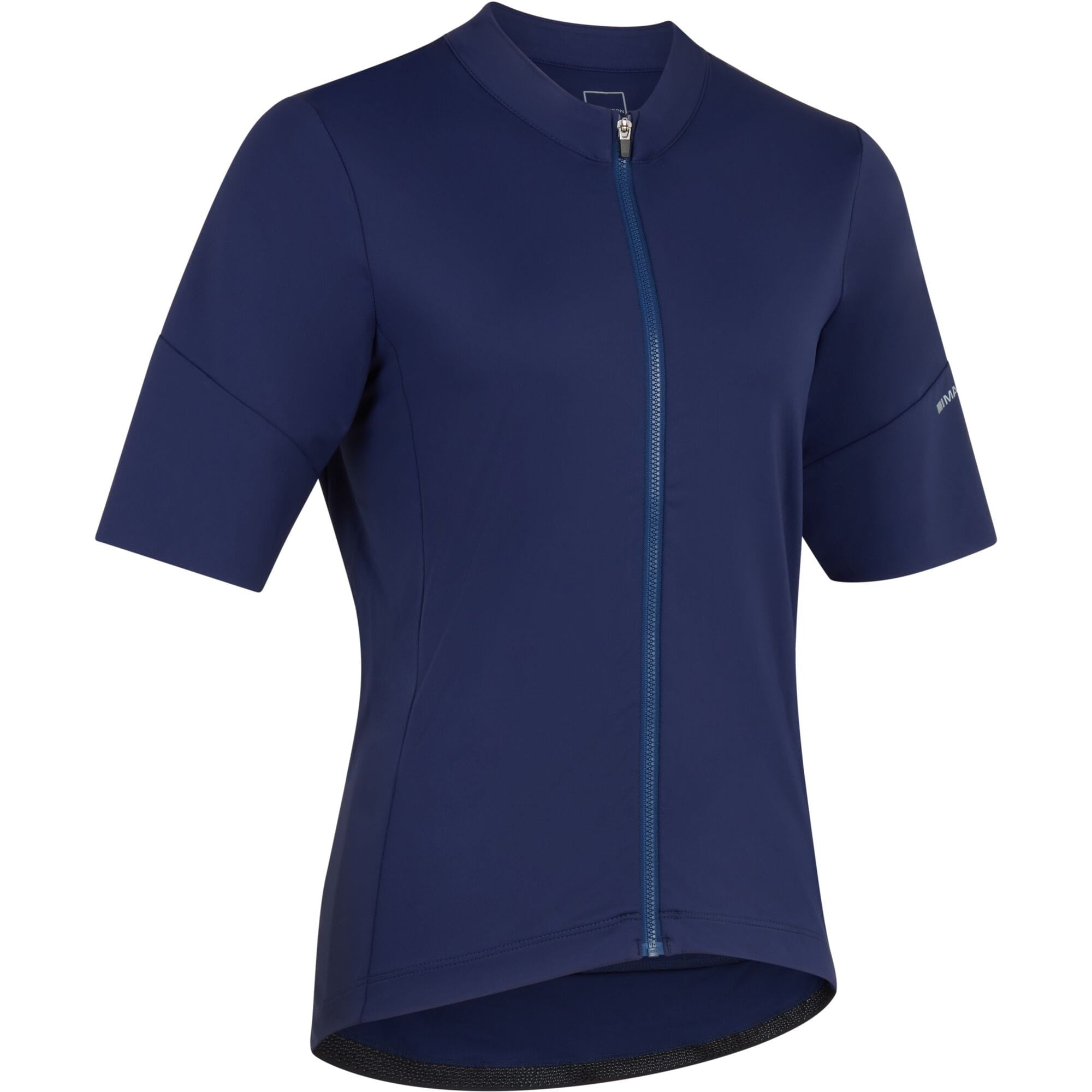 Madison Flux women's short sleeve cycling jersey in ink navy with pockets, size 6, featuring breathable fabric and sporty design.