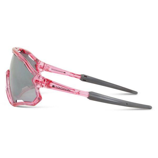 Madison Eyewear Code Breaker sunglasses 3-lens pack with crystal gloss pink, silver mirror, amber, and clear lenses, stylish eyewear.
