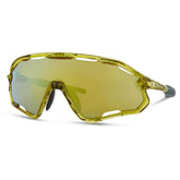 Madison Eyewear Code Breaker Midnight Green sunglasses with three lenses: bronze mirror, amber, and clear in stylish packaging.