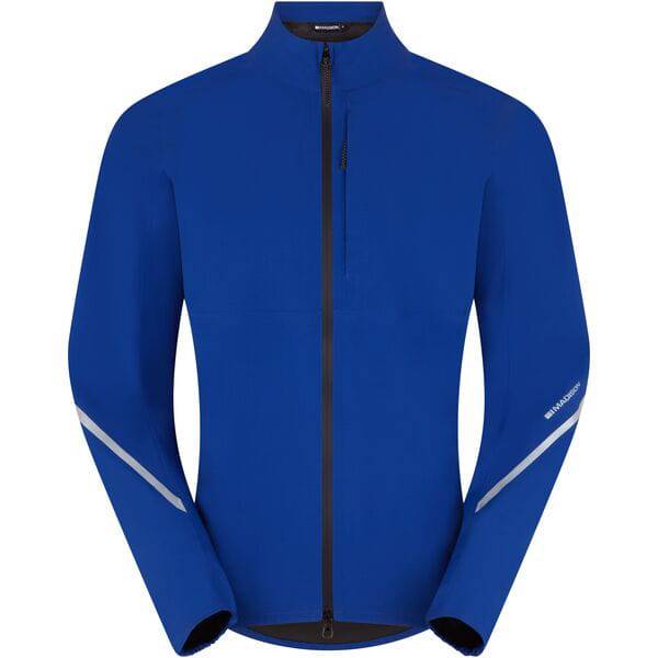 Madison men's waterproof cycling jacket with reflective safety features, lightweight outdoor clothing, shown in black with reflective accents.