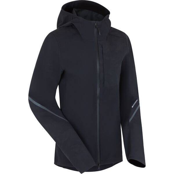 Madison Roam women's waterproof 2-layer jacket with packable hood and reflective details, suitable for outdoor weather.