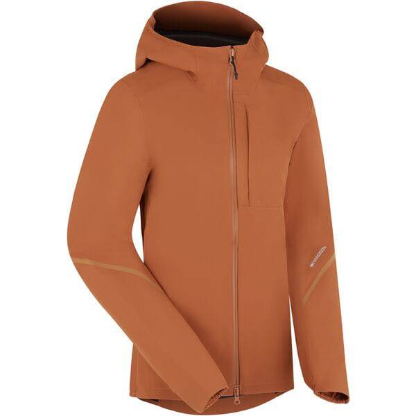 Madison Roam women's waterproof 2-layer jacket with packable hood and reflective details, suitable for outdoor weather.