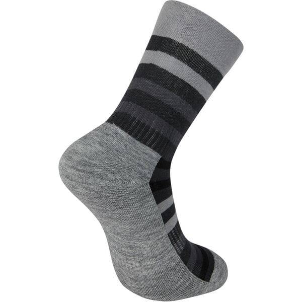 Madison Roam Isoler Merino 4 Season cycling socks with insulation and support, showing reinforced heel and toe, in black and gray.