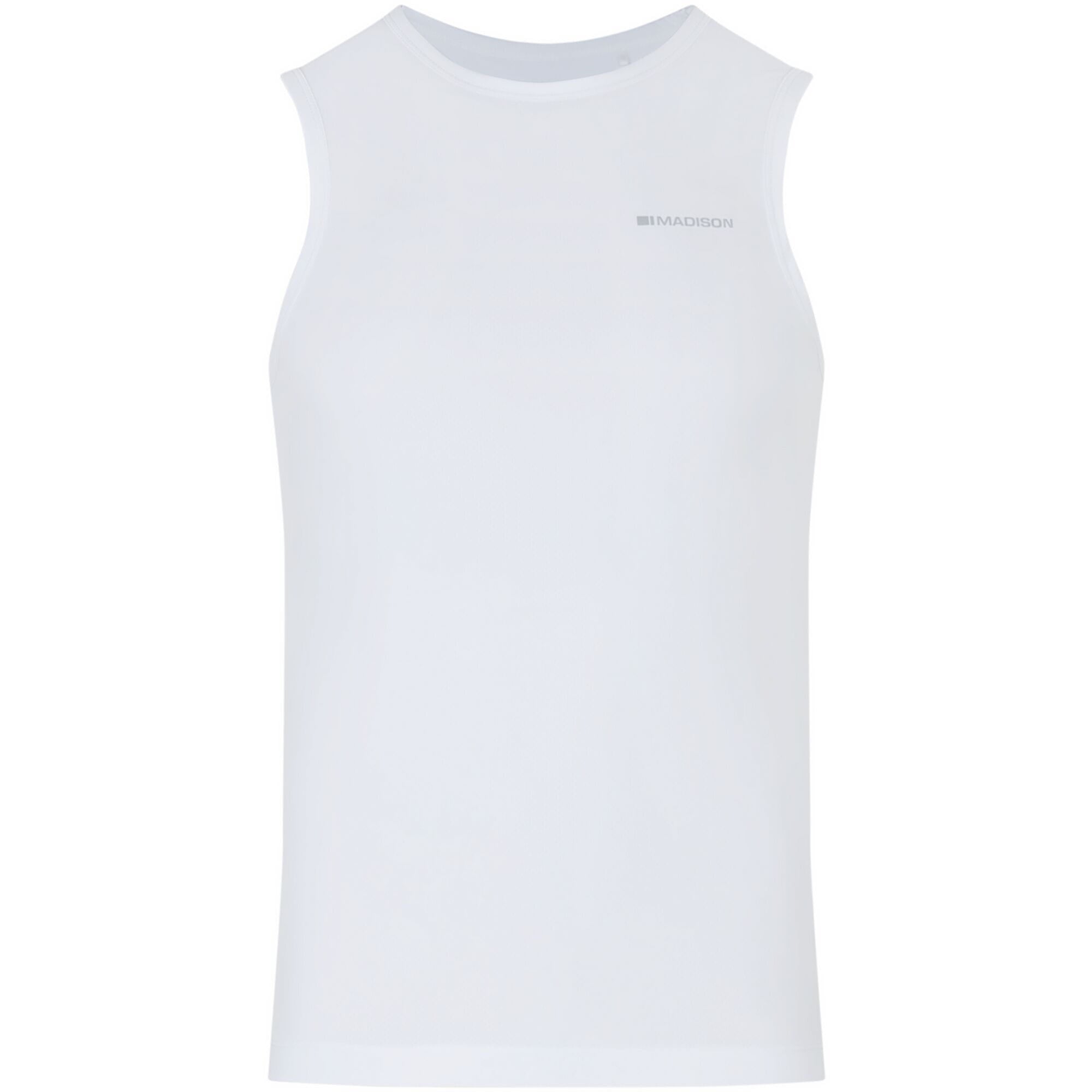 Madison Flux Isoler sleeveless mesh cycling base layer showing breathable fabric and fitted design for comfortable cycling.