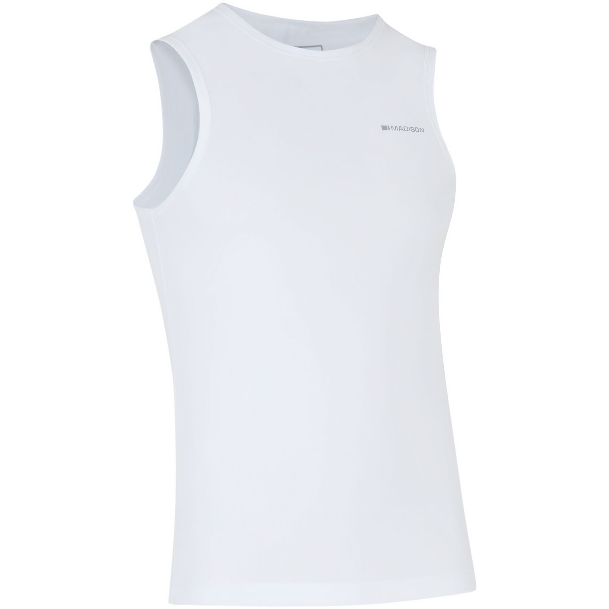 Madison Flux Isoler sleeveless mesh base layer for breathable cycling comfort, shown in black with mesh fabric and fitted design.