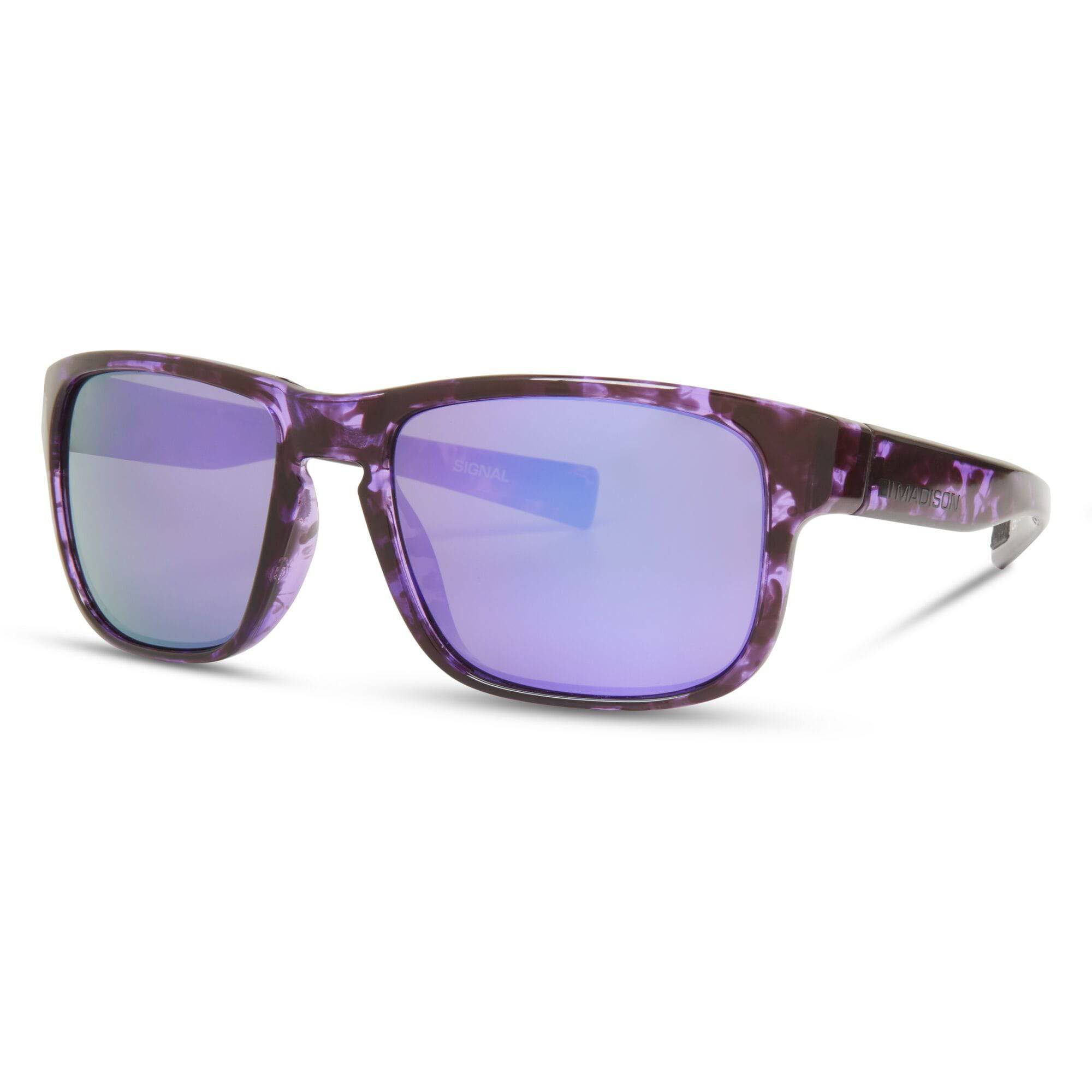 Madison Eyewear Signal crystal tortoise shell sunglasses with purple mirror lenses, stylish eyewear for a bold look.