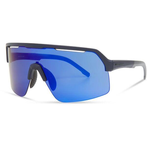 Madison Eyewear Crypto Air Ink Navy sunglasses with three lenses, including blue mirror, amber, and clear options.