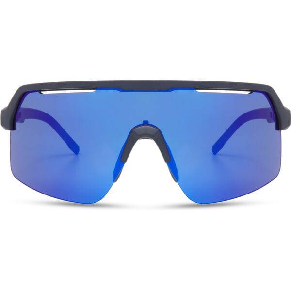 Madison Eyewear Crypto Air Ink Navy sunglasses with three lenses, blue mirror, amber, and clear options, shown with stylish frame