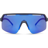 Madison Eyewear Crypto Air Ink Navy sunglasses with three lenses, blue mirror, amber, and clear options, shown with stylish frame