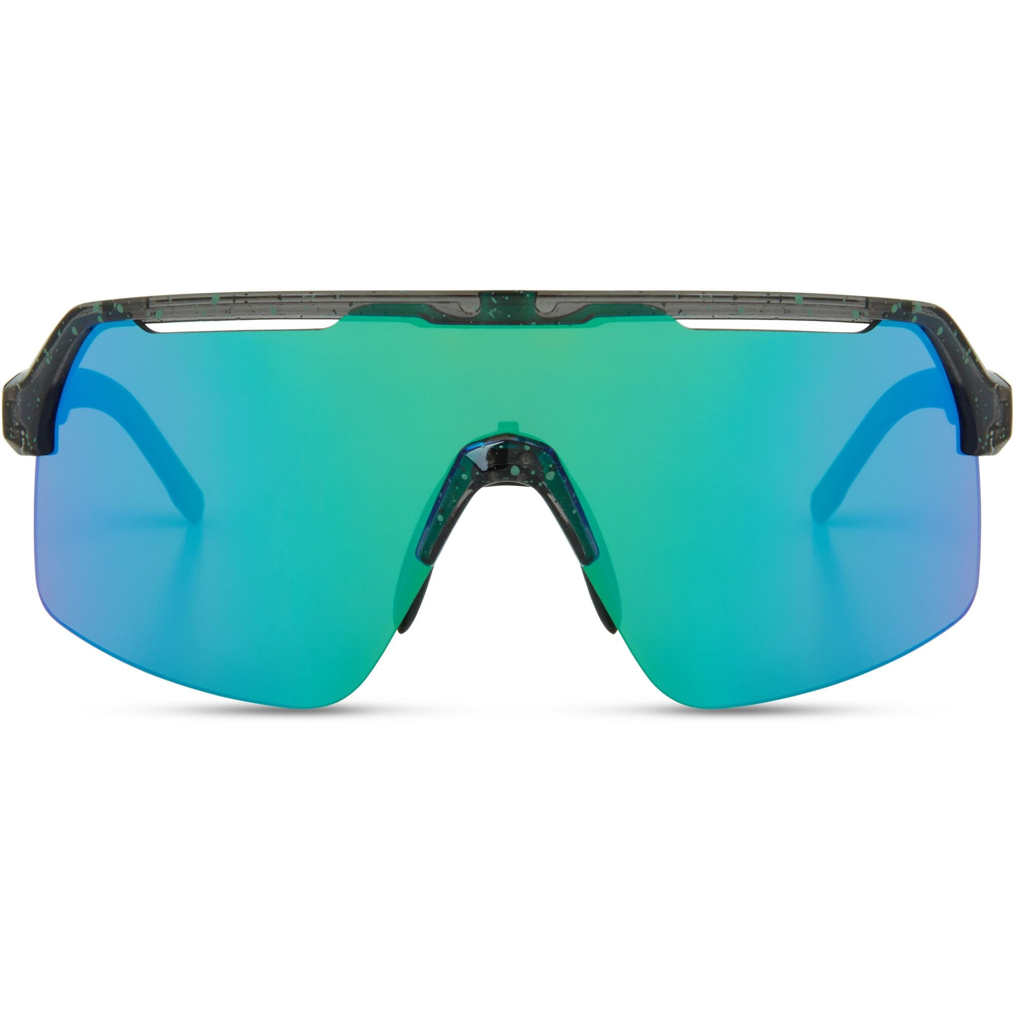 Madison Eyewear Crypto Air Gloss Smoke Green Splatter sunglasses with three lenses in green, amber, and clear.