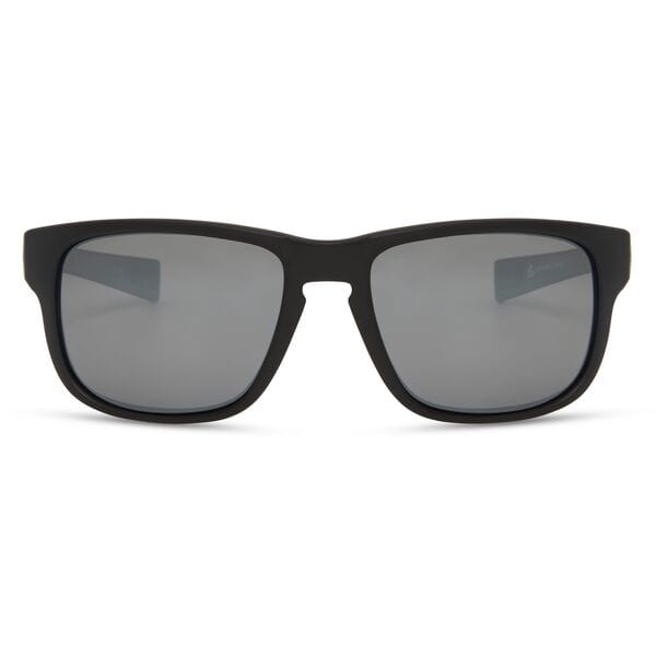 Madison Eyewear Signal matte black sunglasses with three polarized lenses: silver mirror, bronze, and yellow.