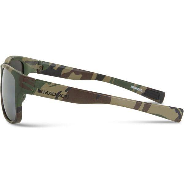 Madison Eyewear Signal Camo Polarized Sunglasses with three lenses in silver, bronze, and yellow, featuring a sleek design.