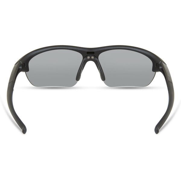 Madison Eyewear Mission matte black sunglasses with three polarized lenses in silver mirror, bronze, and yellow.