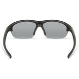 Madison Eyewear Mission matte black sunglasses with three polarized lenses in silver mirror, bronze, and yellow.