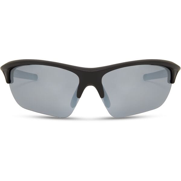 Madison Eyewear Mission matte black sunglasses with three polarized lenses in silver mirror, bronze, and yellow.