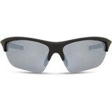 Madison Eyewear Mission matte black sunglasses with three polarized lenses in silver mirror, bronze, and yellow.