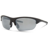 Madison Eyewear Mission matte black sunglasses with three polarized lenses in silver mirror, bronze, and yellow shades.