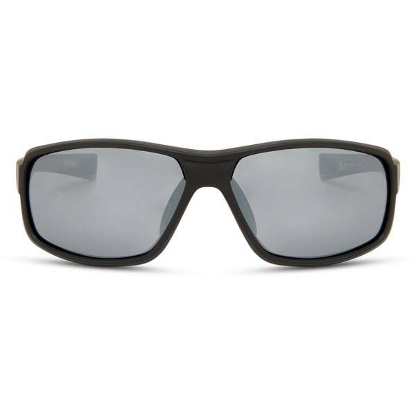 Madison Eyewear Target Matt Black polarized sunglasses with three lens options: silver mirror, bronze, and yellow.