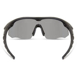 Madison Eyewear Shields matte black sunglasses with three polarized lenses: silver mirror, bronze, and yellow.