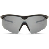 Madison Eyewear Shields matte black sunglasses with three polarized lenses in silver mirror, bronze, and yellow.