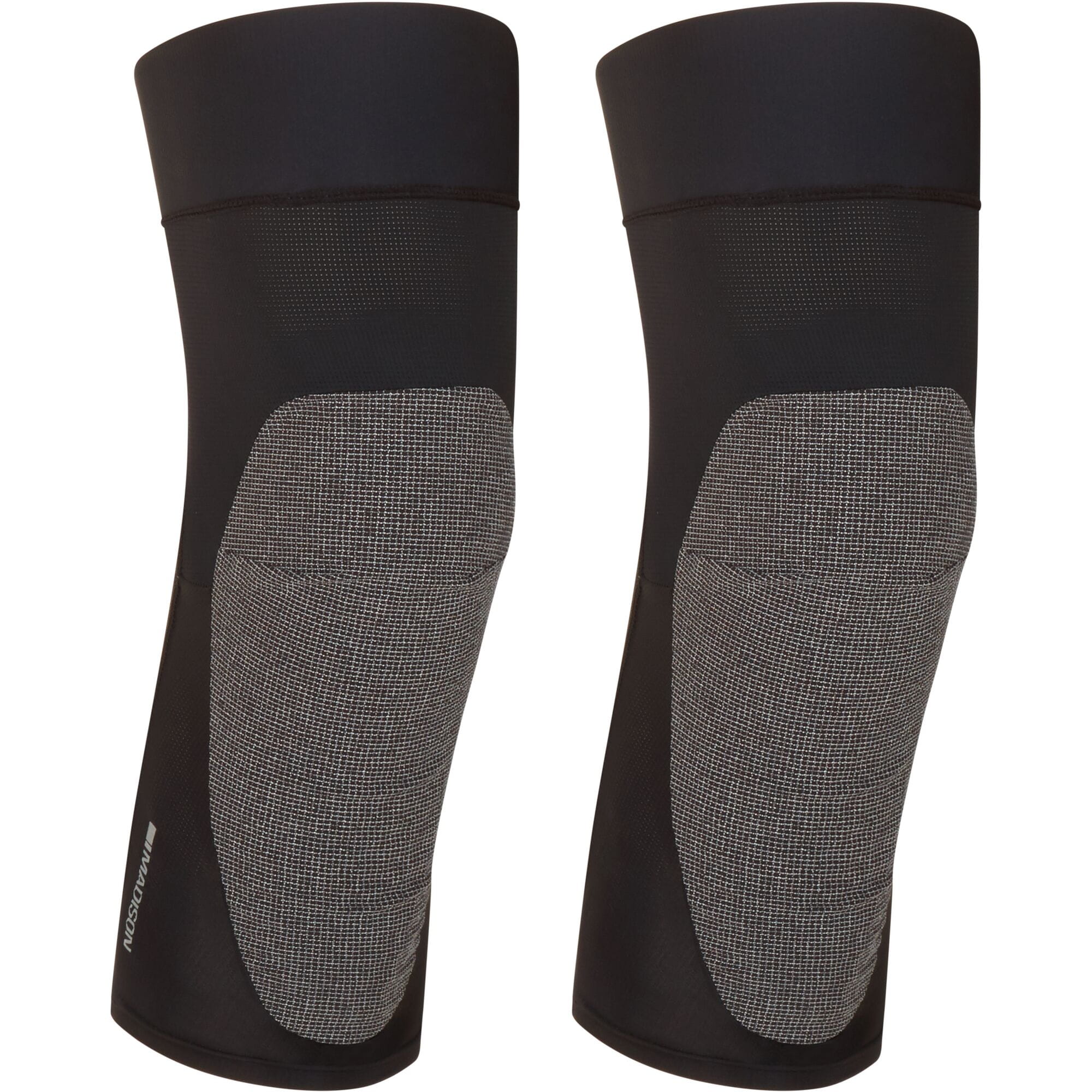 Madison Flux Ultra Light Level 1 RHEON knee pads set for mountain biking protection, showing lightweight, adjustable padded knee guards.