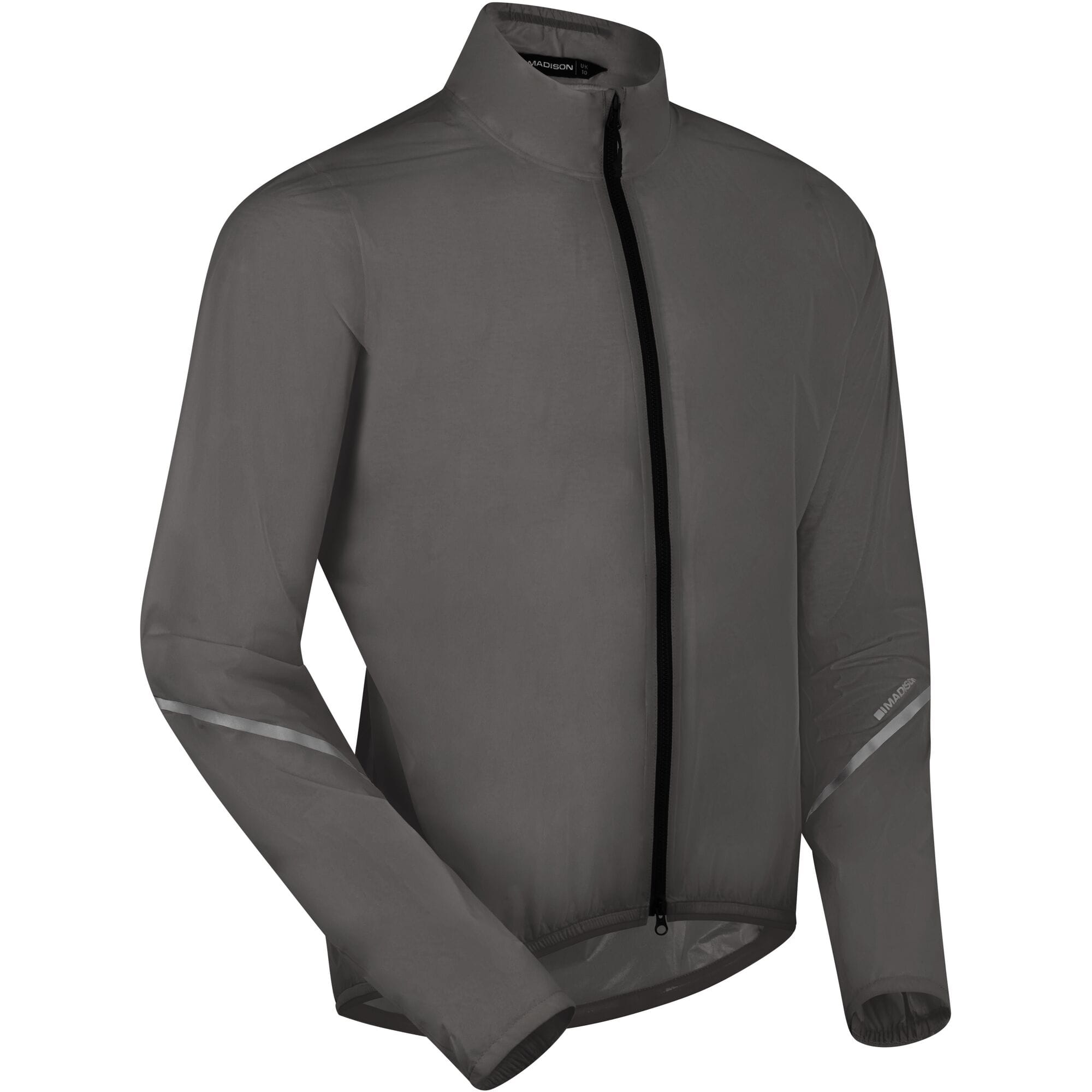 Madison Flux 2L Ultra Packable Waterproof Jacket for Men, breathable and wind-resistant outdoor clothing, shown in dark color.