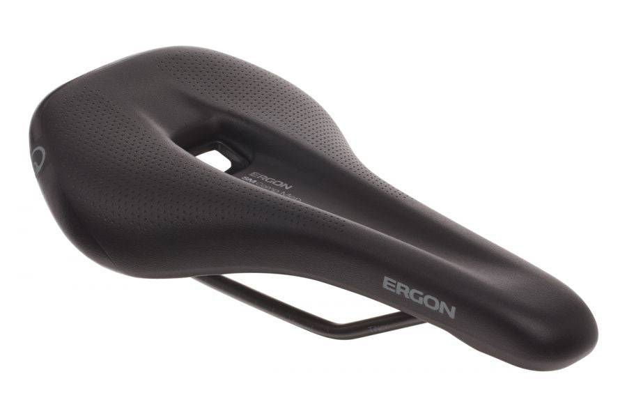 Ergon SM Comp men's mountain bike saddle with OrthoCell® pressure relief and cut-out design for comfort and support.