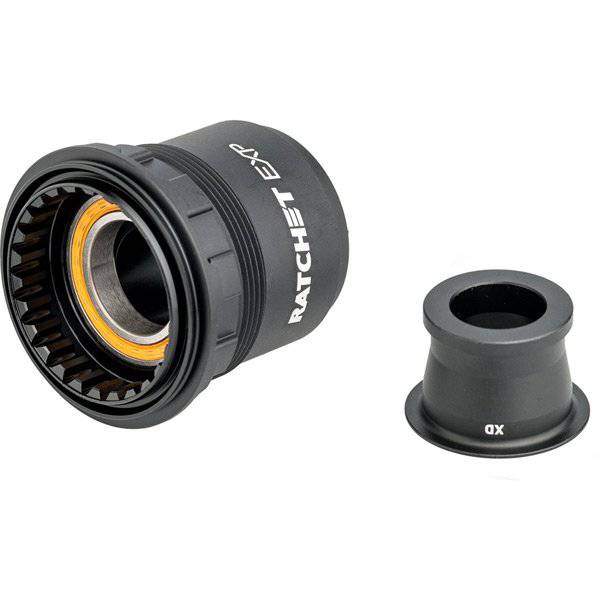 DT Swiss Ratchet EXP freehub conversion kit with SRAM XD 142/12mm boost ceramic bearings for bike components.