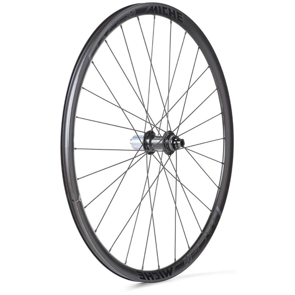 Miche Race H disc brake road wheels with tubeless-ready rims, designed for hybrid and e-bikes, shown in the image.