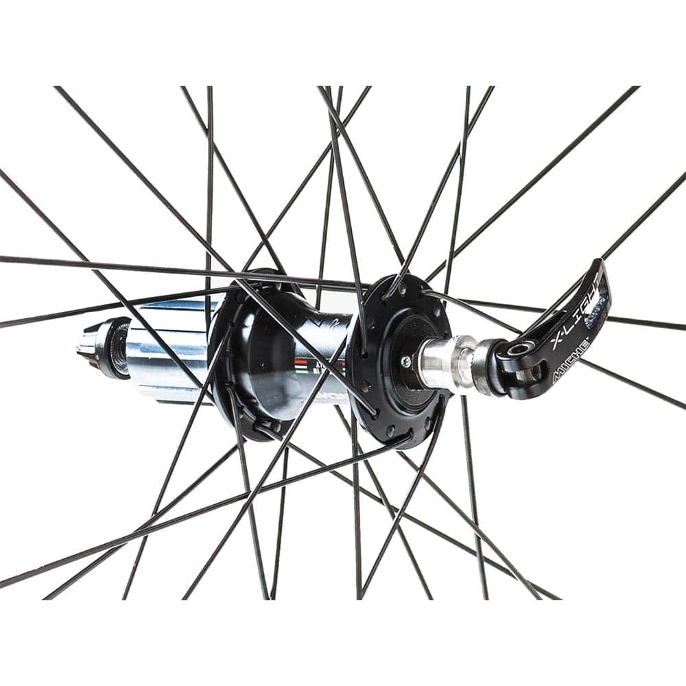 Miche Reflex XL road bike wheels set with CNC machined rims, rim brake compatible, lightweight cycling components.