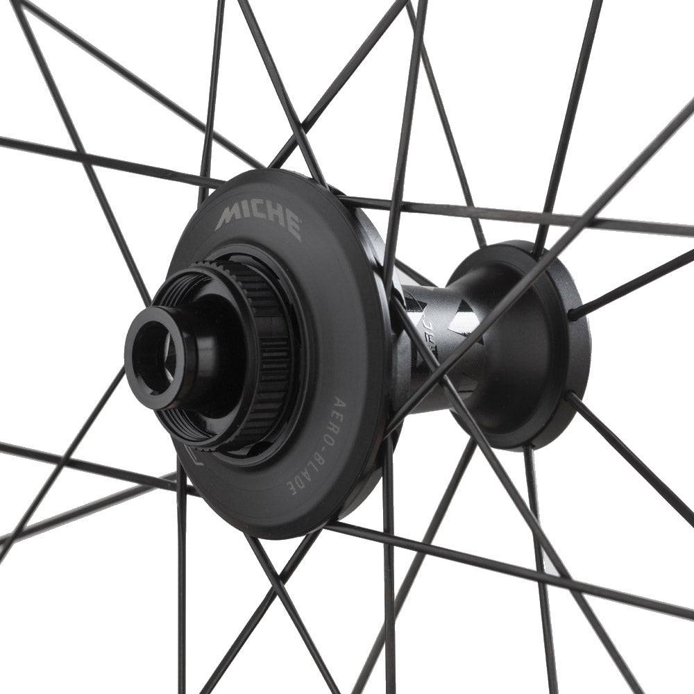 Miche Kleos RD 36mm tubeless road wheel with aerodynamic design and ceramic bearings, showcasing sleek wheel profile and build.