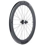 Miche Kleos RD 62mm tubeless road wheel with Aero design and CeramicSpeed bearings, showcasing lightweight cycling components.