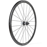 Miche Syntium Aero road wheelset with asymmetric 29mm tubeless-ready wheels, featuring a sleek black finish and aerodynamic design.