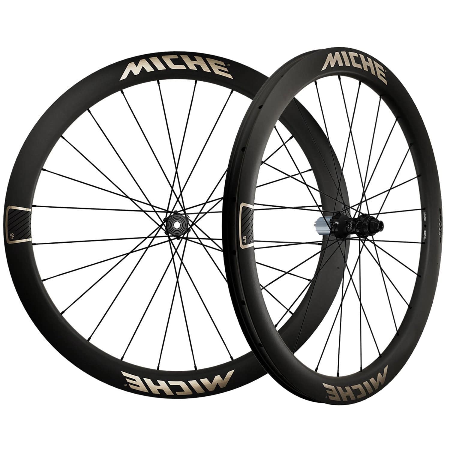 Miche Graff Aero 48 Disc Gravel wheels with tubeless-ready 35-60mm tires, showcasing lightweight, aerodynamic cycling components