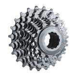 Miche Primato 9-speed Campagnolo cassette with 13-28T gears, black metal components for smooth bike shifting.