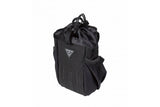 Topeak Freeloader black stem bag for cycling accessories with mesh pocket, mounted on bike handlebar.