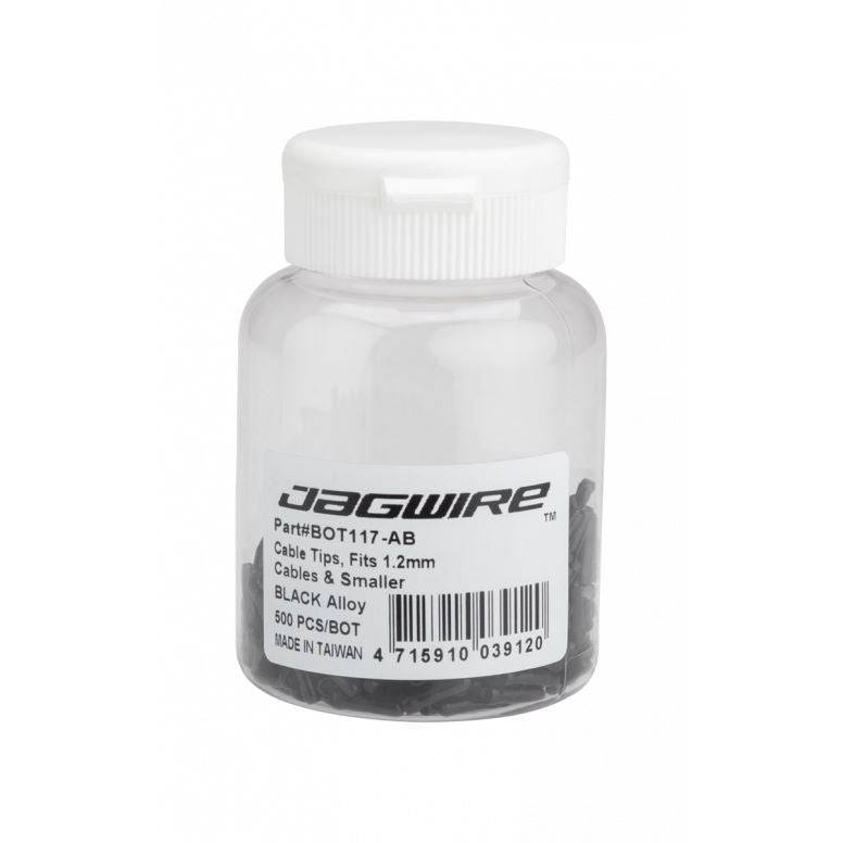 Jagwire shift cable tips spares and accessories for bike maintenance, showing a box of 500 cable tips for bike gears.