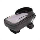 M Part top tube phone bag for bikes, black frame holder with reflective details, fits securely on bike top tube for easy phone access.