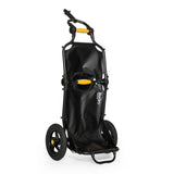 Burley Travoy cargo bike trailer in folded position, portable and folding bicycle accessory for carrying loads.
