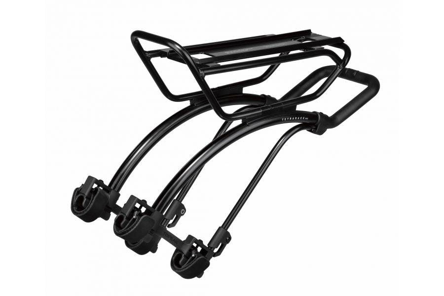 Topeak Tetrarack M2L MTB rear rack mounted on full suspension bike with quick track system, black, durable cycling accessories