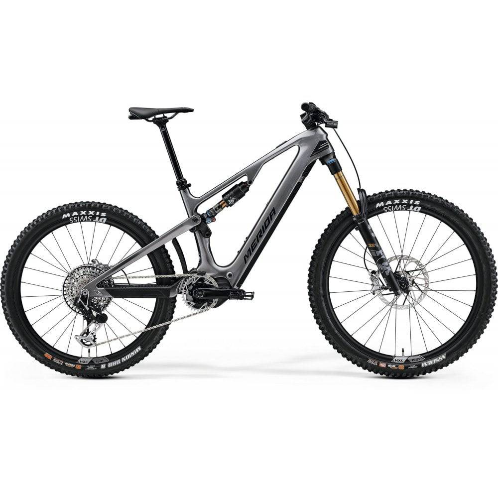 Merida eOne-Sixty 10K full carbon e-mountain bike with 600Wh battery and advanced suspension, ready for trail riding.