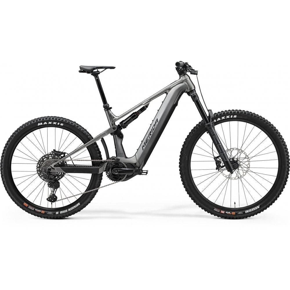 Merida eOne-Sixty 675 electric mountain bike with Shimano EP801 motor and 750Wh removable battery, shown outdoors.