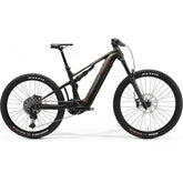 Merida eOne-Sixty 875 e-Mountain Bike with Shimano EP801 drive and 750Wh removable battery, rugged mountain bike design.