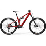 Red Merida eOne-Sixty SL 6000 carbon e-mountain bike with Bosch Performance Line SX motor, designed for off-road riding.