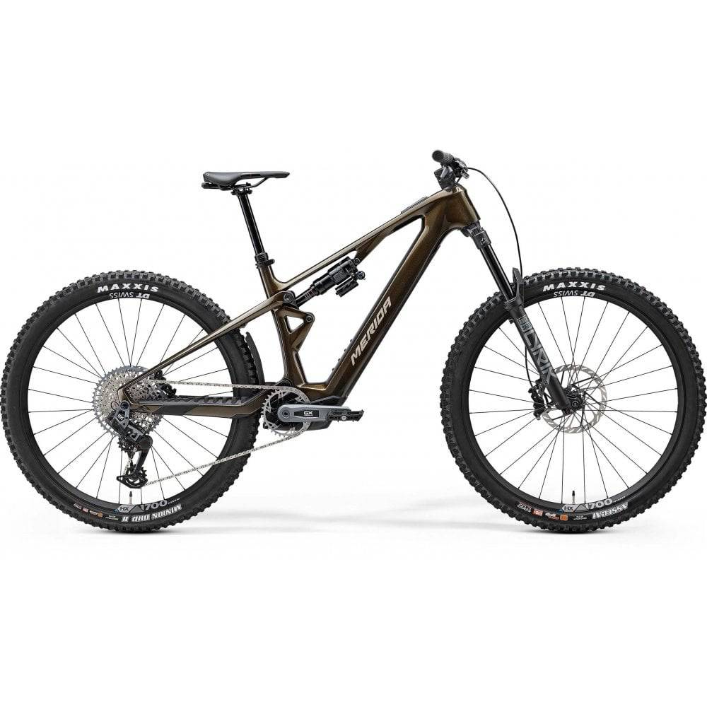 Merida eOne-Sixty SL 8000 e-Mountain Bike with Bosch Performance Line SX motor, featuring rugged frame and off-road tires.
