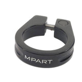 Black M Part Threadsaver 34.9 mm bike seatpost clamp, durable components for secure bike seat attachment.