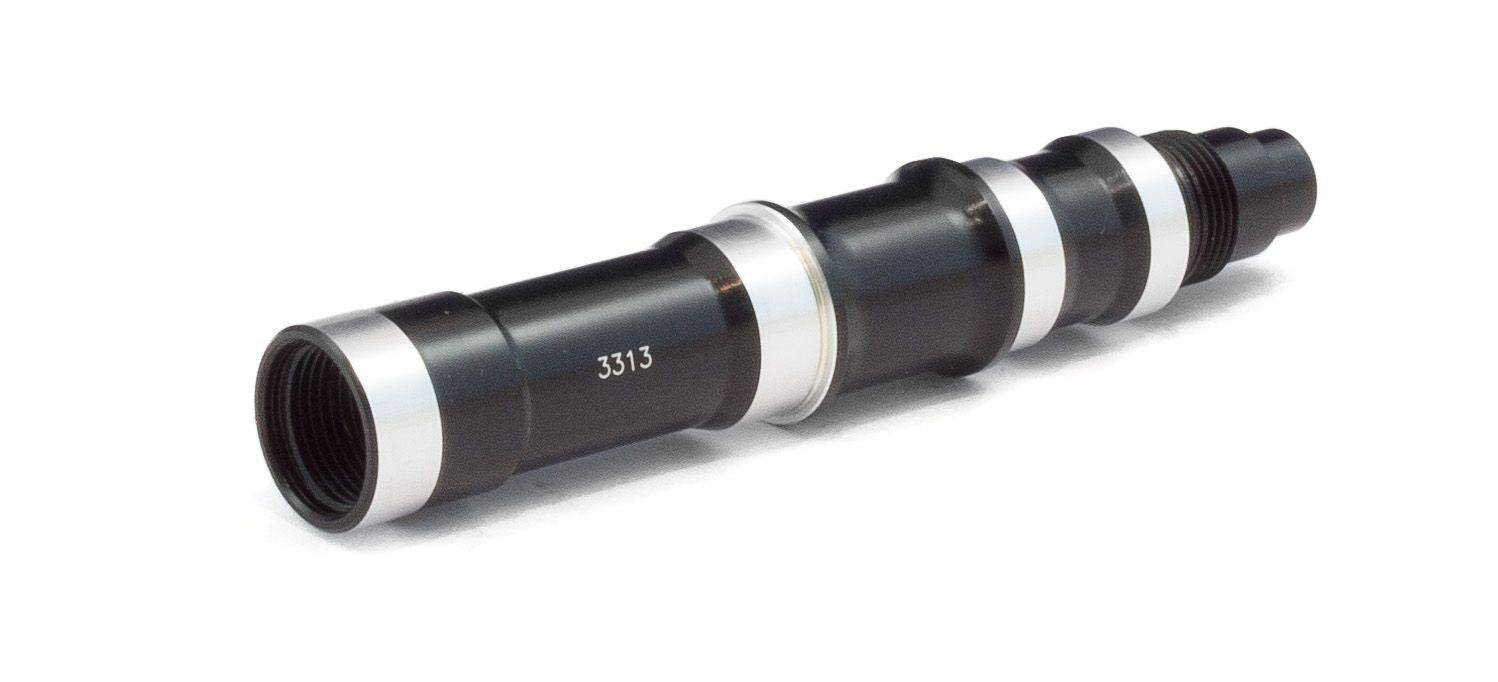 Black Vision rear hub axle U2048 ME176 for bike rear wheel, durable component part with detailed threading and axle design.
