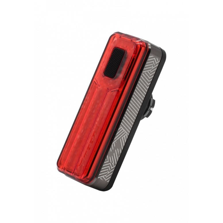 Black Moon Sport Helix Pro rear LED bike light with 150lm brightness, USB-C rechargeable, shown mounted on a bicycle.