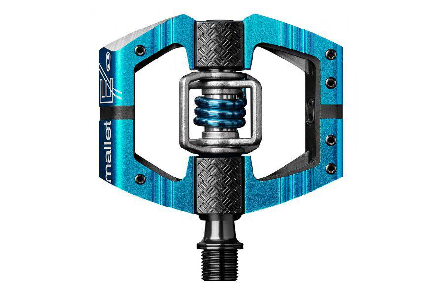 Crank Brothers Mallet E clipless pedal for enduro and trail riding, showing rugged design and pedal cleat interface.